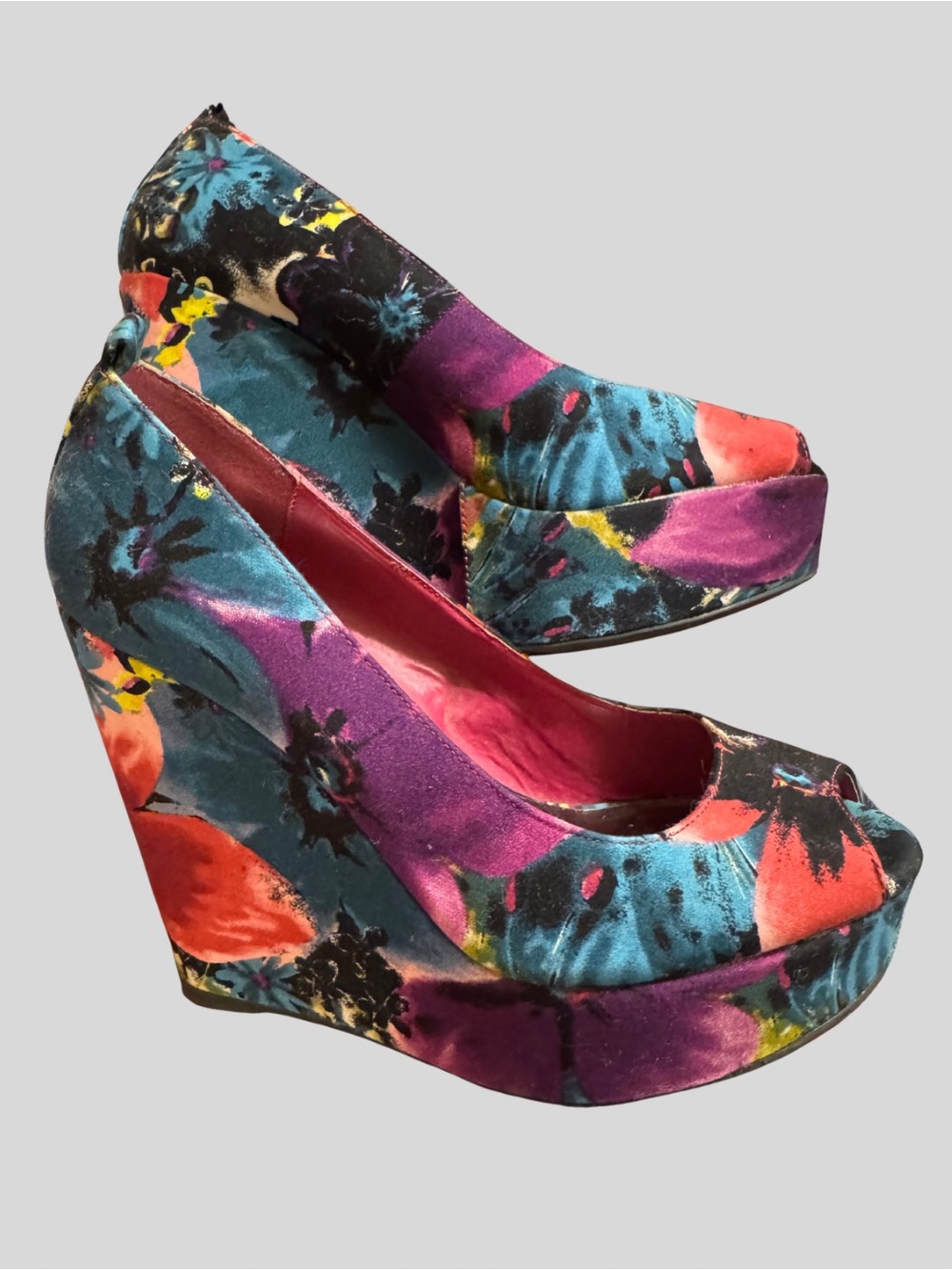 Bakers Multicolor Floral Platform Wedge Pumps